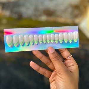 Green French Tip Press On Nail Set